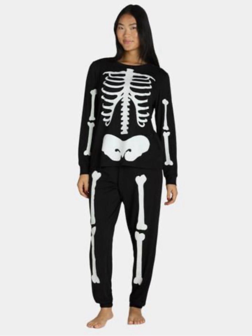 Way to Celebrate Black w Glow in Dark Skeleton Costume Pajama Set L